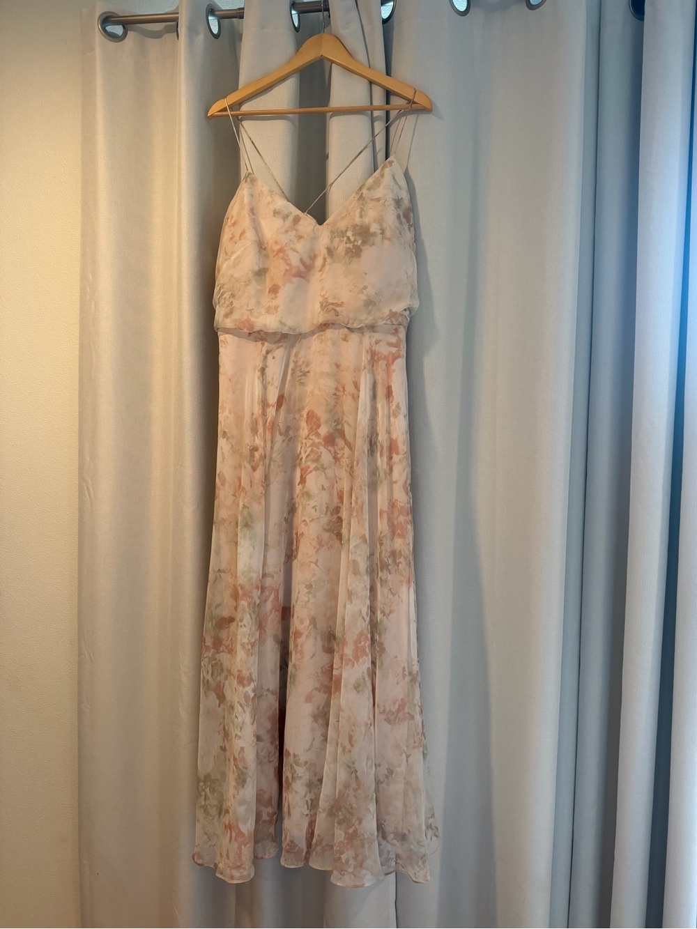 Jenny Yoo Blush Floral Chiffon Maxi Dress